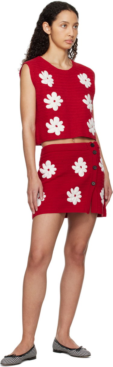 Nederdel MSGM MSGM Crocheted Miniskirt with Floral Appliqué Rød | 3841MDD192 257286, 3