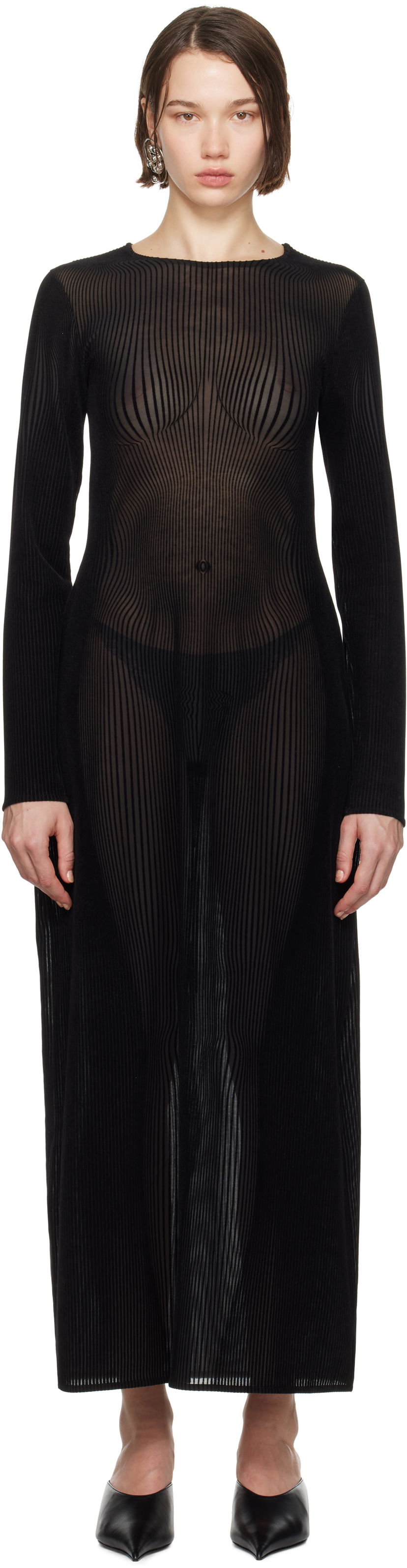 Kjole Jean Paul Gaultier Gaultier Morphing Pinstripe Maxi Dress Sort | 24/31-F-RO270-T570-0000