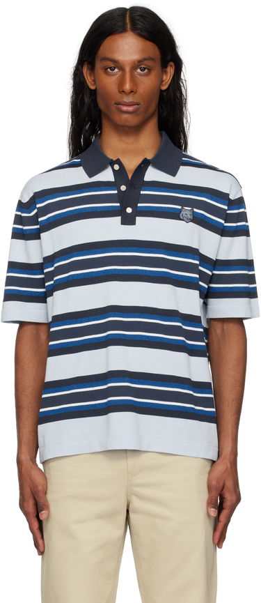 Polo skjorte MAISON KITSUNÉ Maison Kitsuné Fine Gauge Striped Polo with Fox Head Patch Blå | OM00201KT1119, 0