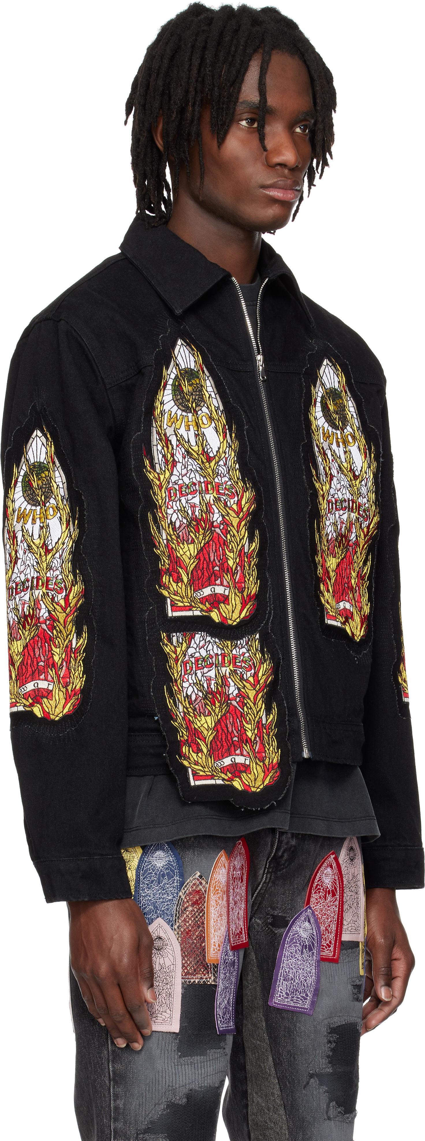 Bomberjakke Who Decides War Who Decides War Flame Glass Trucker Jacket Sort | 1131280002SS25, 1