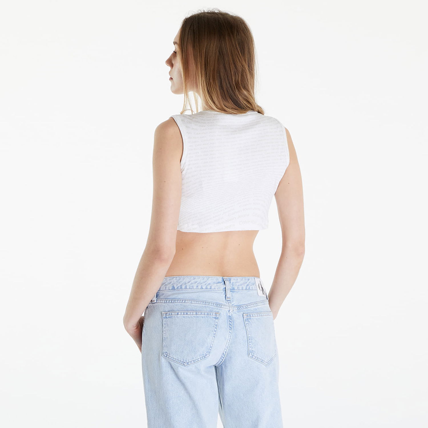 Tanktop CALVIN KLEIN Top Jeans Cropped Tank Top Warp Logo White Hvid | J20J223163 0K9, 1