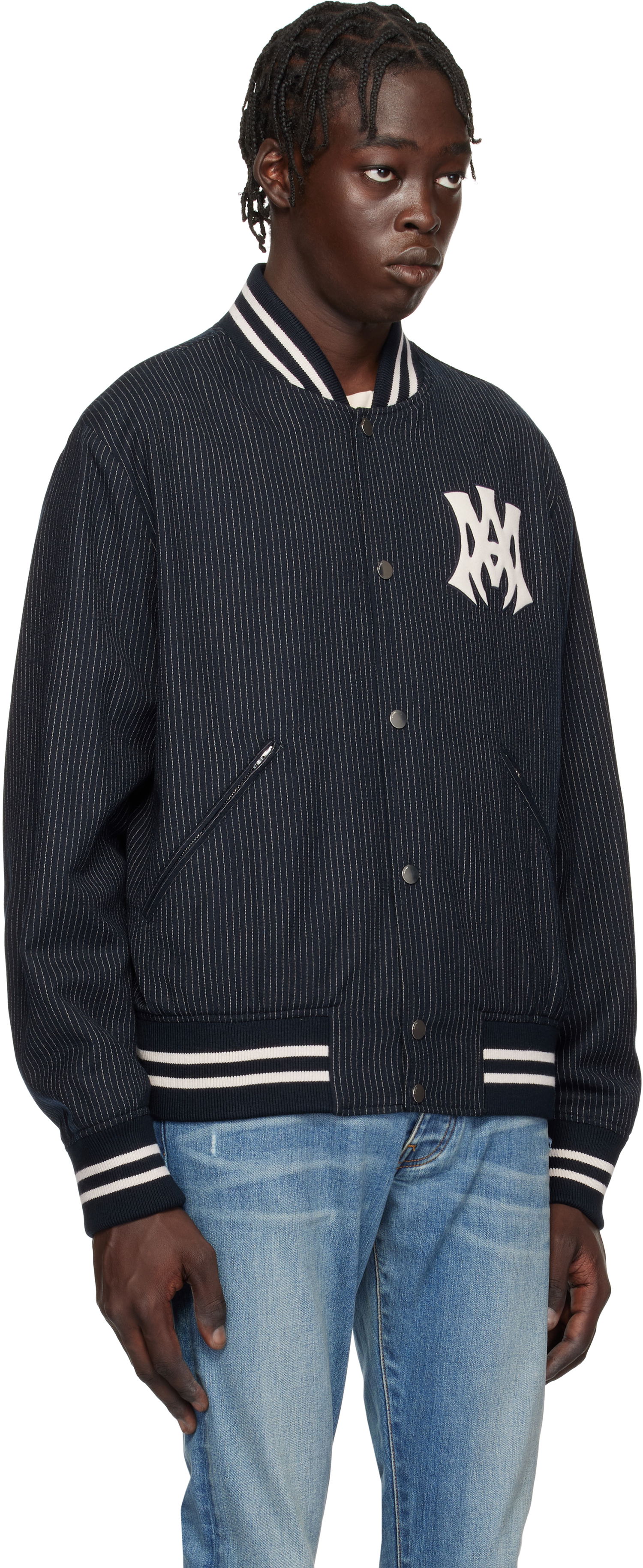 Bomberjakke AMIRI 'MA Hollywood' Pinstripe Bomber Jacket Mørkeblå | AMOUBB1024, 1