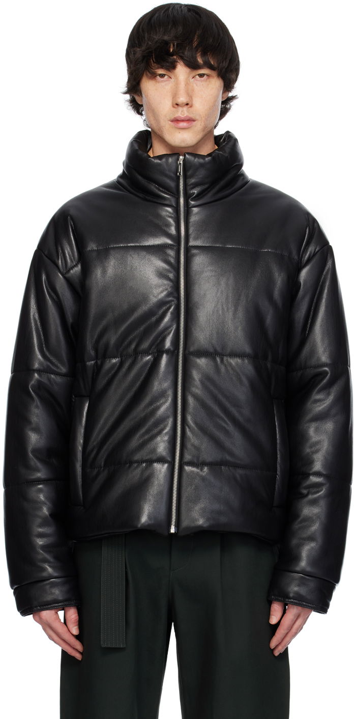 Jakke Nanushka Marron Vegan Leather Jacket Sort | NM23FWOW00599
