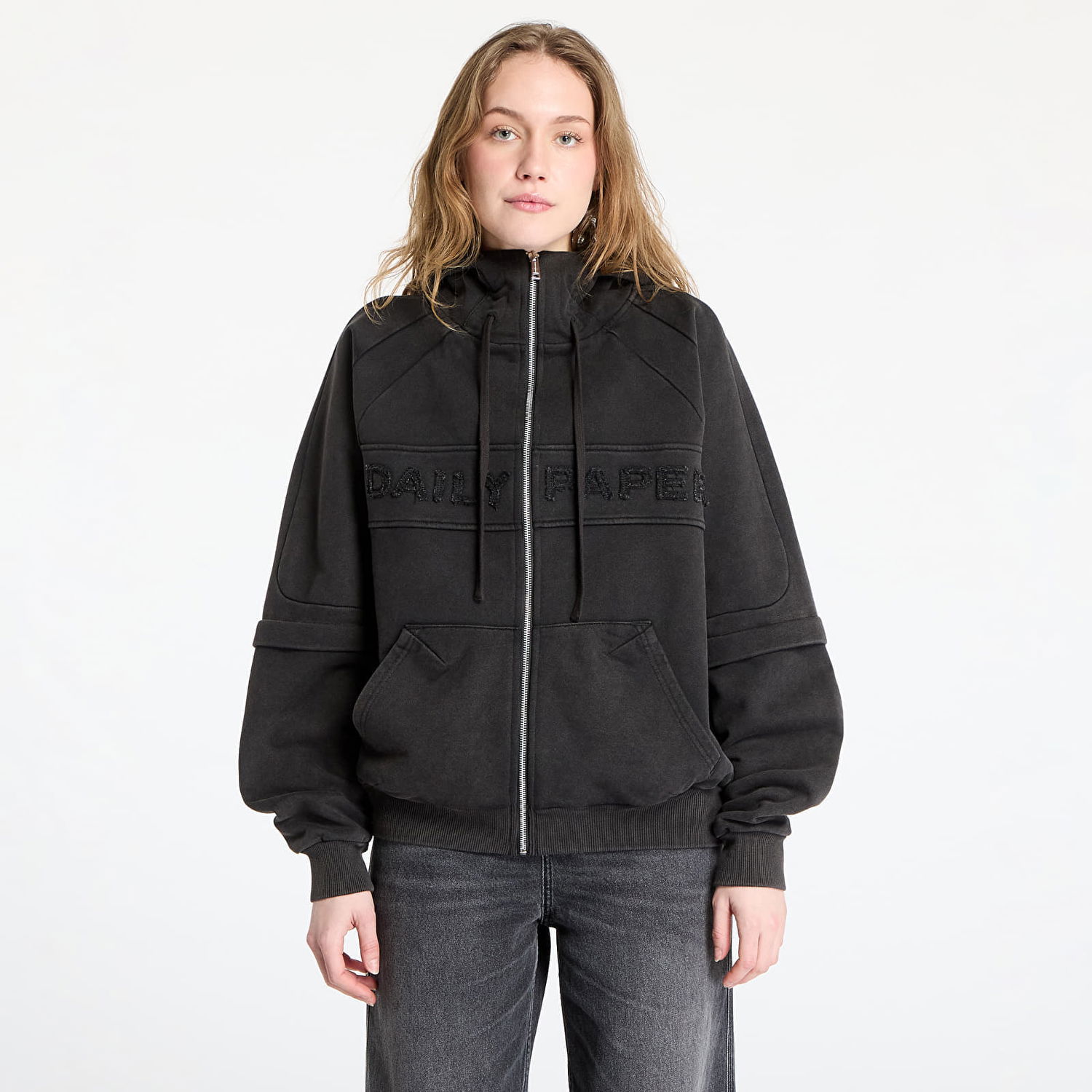 Sweatshirt DAILY PAPER Daily Paper Garment Wash Zip Up Hoodie Sort | 2511009, 0