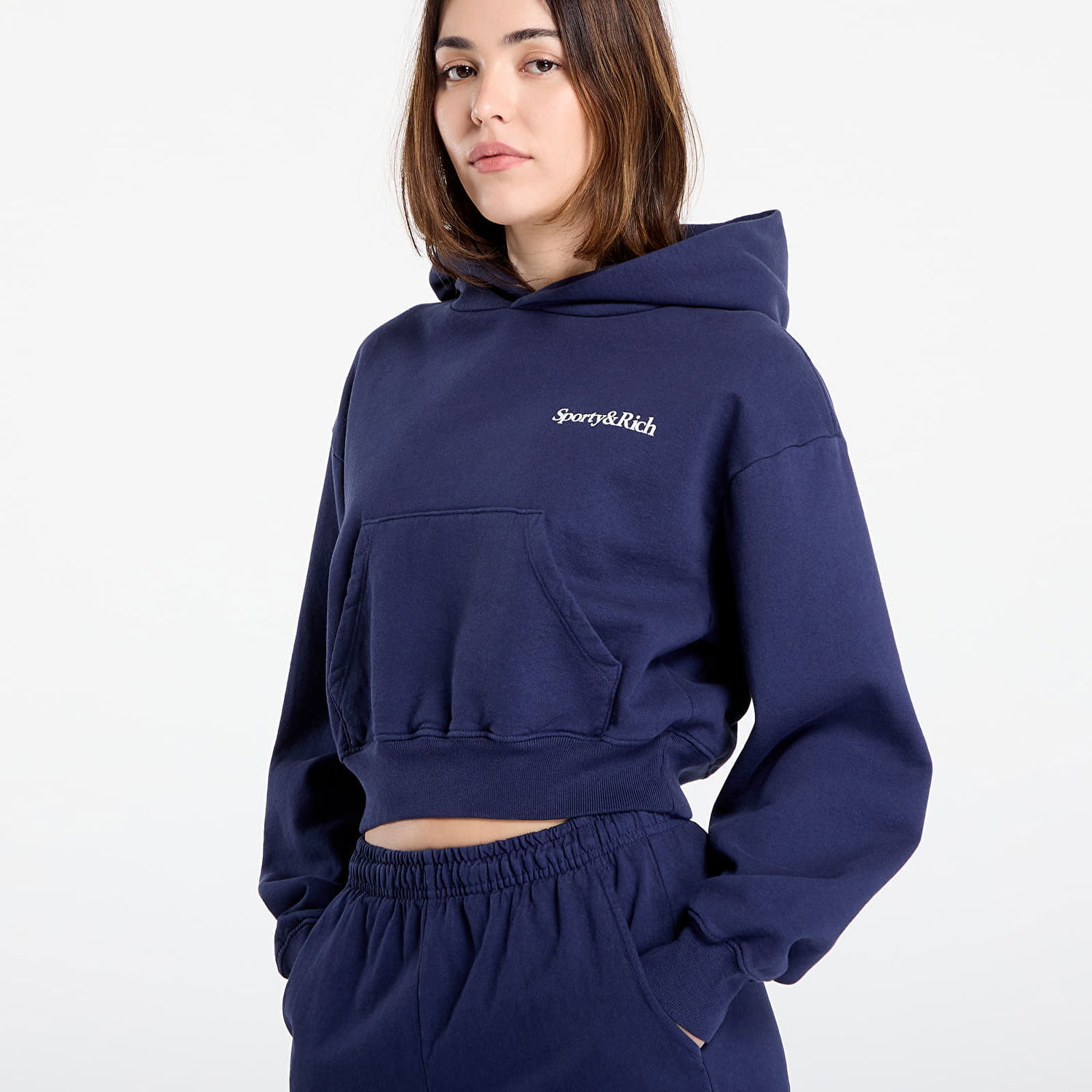 Sweatshirt Sporty & Rich Health is Wealth Cropped Hoodie Dark Navy Mørkeblå | ST074602006BL106, 1