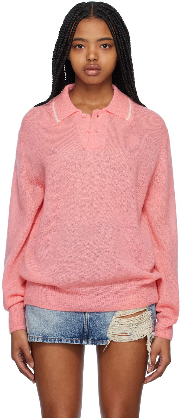 Polo skjorte We11done Destroyed Knit Polo Lyserød | WD-KT1-23-665-U-PK