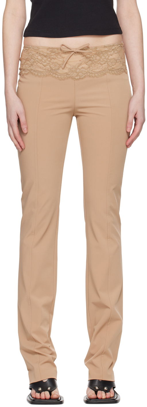 Bukser Blumarine Slim Fit Lace Waist Trousers Beige | P422P115A