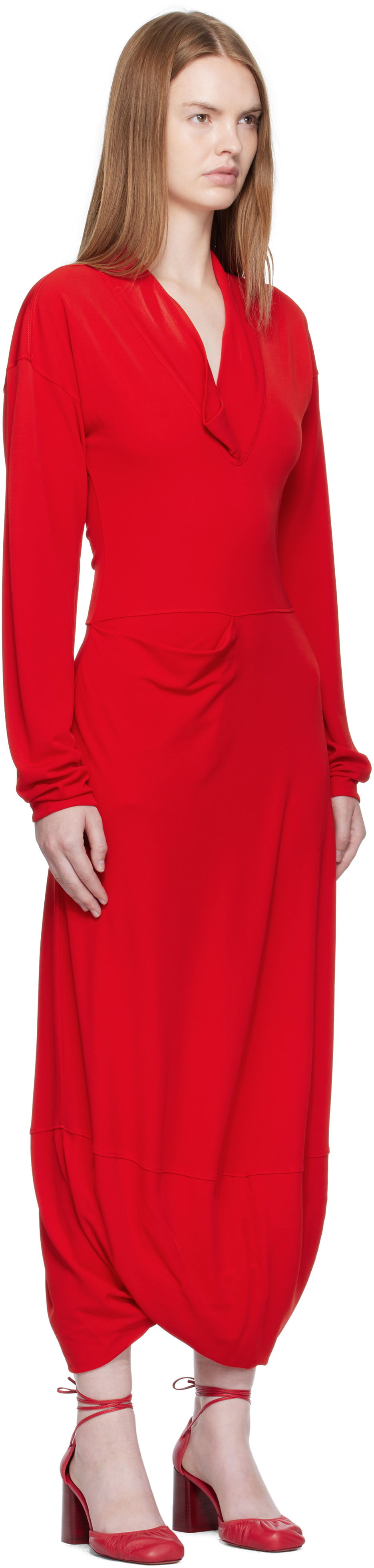 Kjole LEMAIRE LEMAIRE V Neck Maxi Dress Rød | DR1127 LJ1040, 1