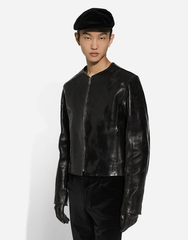 Jakke Dolce & Gabbana Collarless Leather Jacket Sort | G9BHGLHULVXN0000, 3