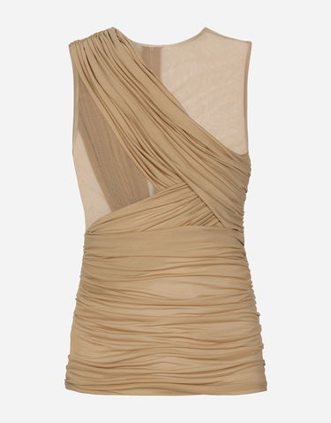 Tanktop Dolce & Gabbana Stretch Tulle T-shirt With Draping Beige | G8RW3TG7M7SS9000, 0