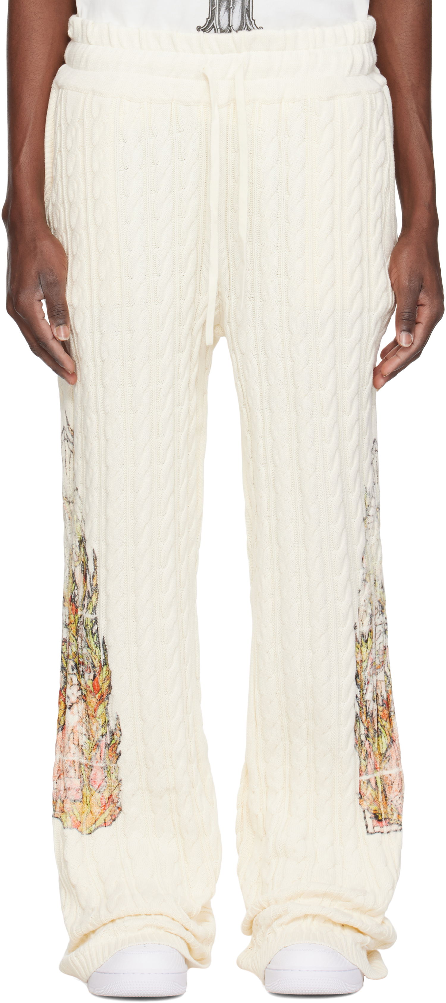 Joggingbukser Who Decides War Who Decides War Flame Glass Cable Knit Sweatpants Hvid | 1120770019SS25, 0