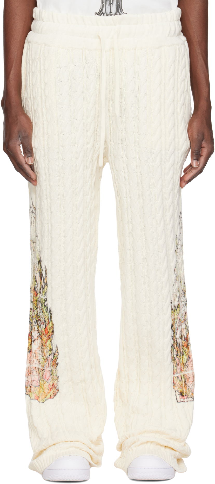 Joggingbukser Who Decides War Who Decides War Flame Glass Cable Knit Sweatpants Hvid | 1120770019SS25
