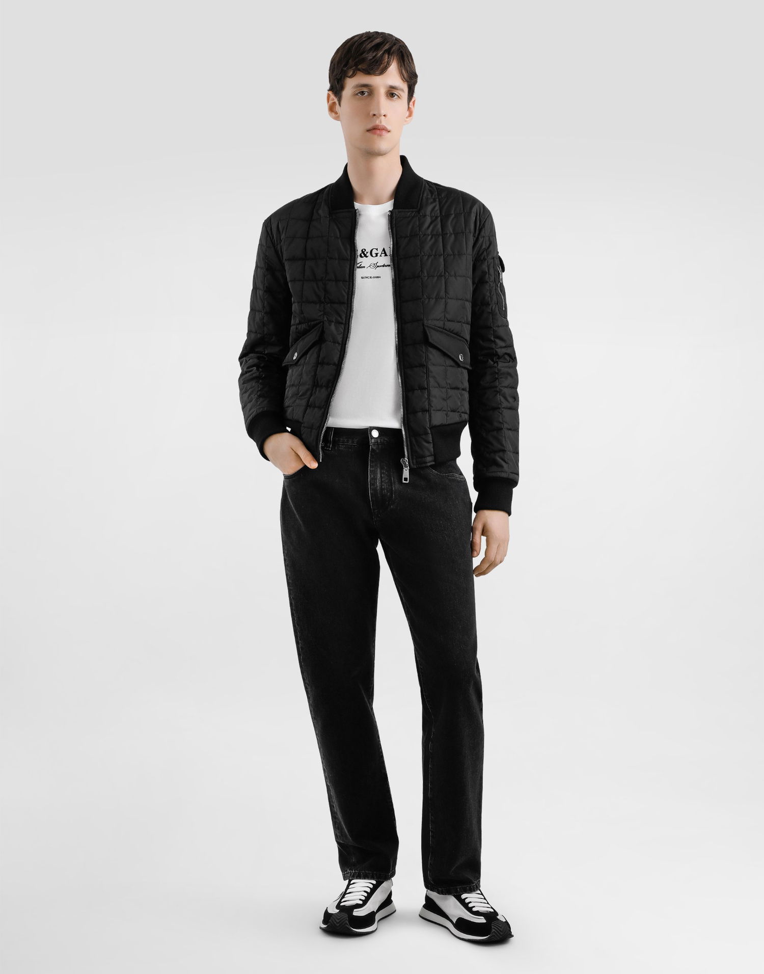 Bomberjakke Dolce & Gabbana Dolce & Gabbana Quilted Bomber Jacket Sort | G9BRBTFUS22N0000, 1