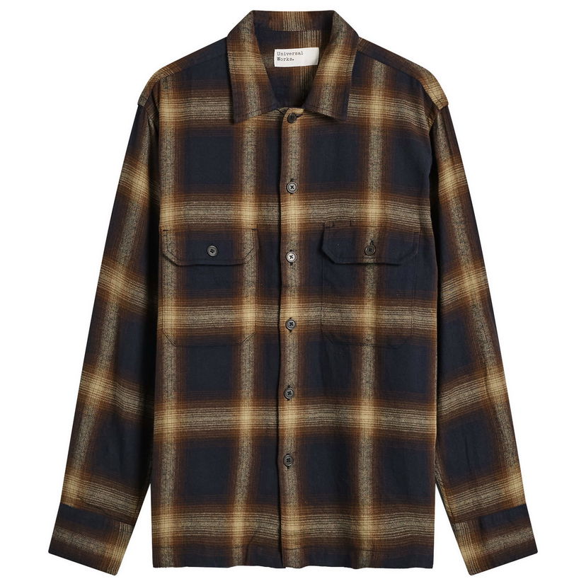Skjorte Universal Works Universal Works Canyon Check Utility Shirt, Size Small Brun | 33168-NVY