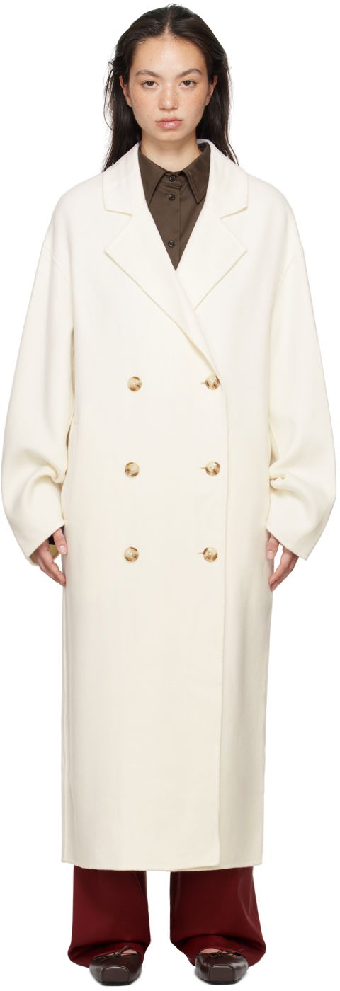 Frakker Loulou de Saison Loulou de Saison Borneo Double-Breasted Long Coat Hvid | BORNEO