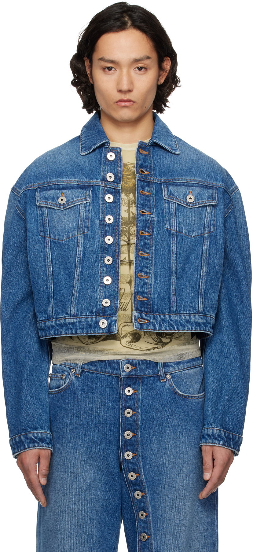 Jakke Jean Paul Gaultier Jean Paul Gaultier 'The Buttoned' Cropped Denim Jacket Blå | 25/34-U-VE092-D013-57