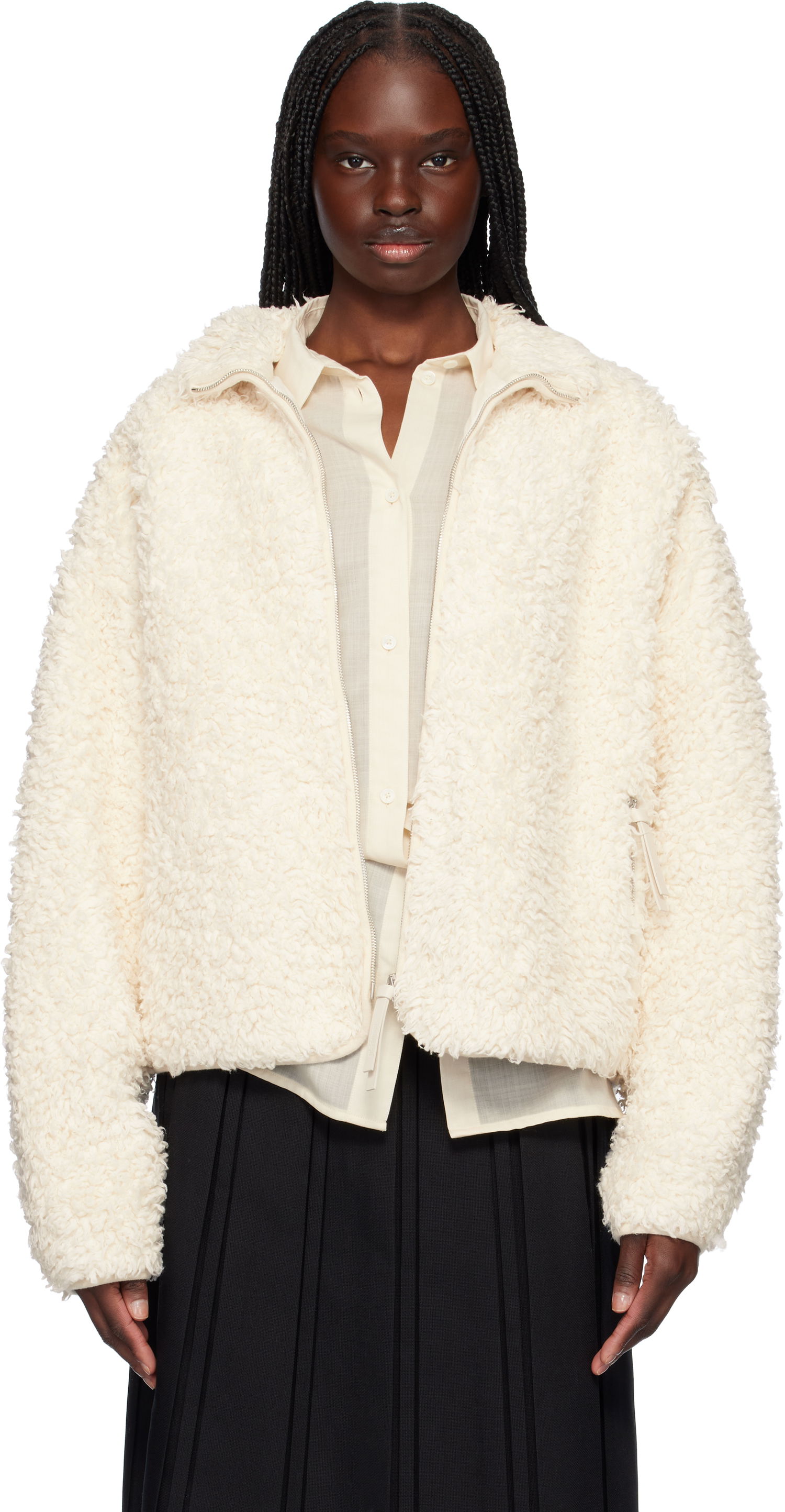 Bomberjakke Jil Sander Jil Sander Zip-Up Fleece Jacket Hvid | J40BN0173_J20088, 0