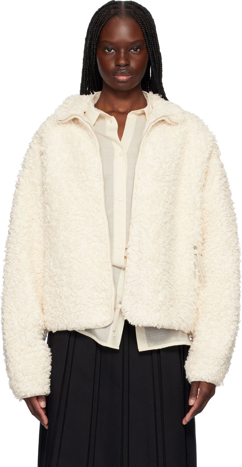 Bomberjakke Jil Sander Jil Sander Zip-Up Fleece Jacket Hvid | J40BN0173_J20088