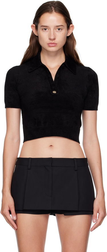 Polo skjorte AMIRI AMIRI Velvet Cropped Polo Sort | AWKNPO1031, 0