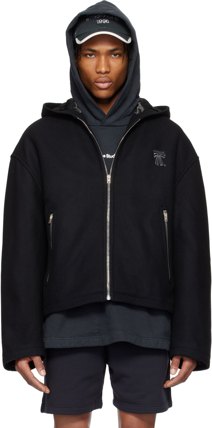 Jakke Acne Studios Acne Studios Hooded Wool Blend Jacket Sort | B90811-