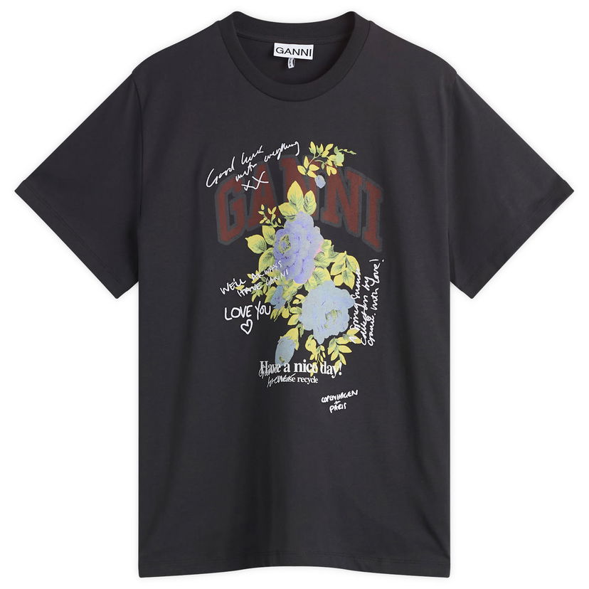 T-shirt GANNI GANNI Rose Logo Graphic T-Shirt, Size Large Sort | T4342-252