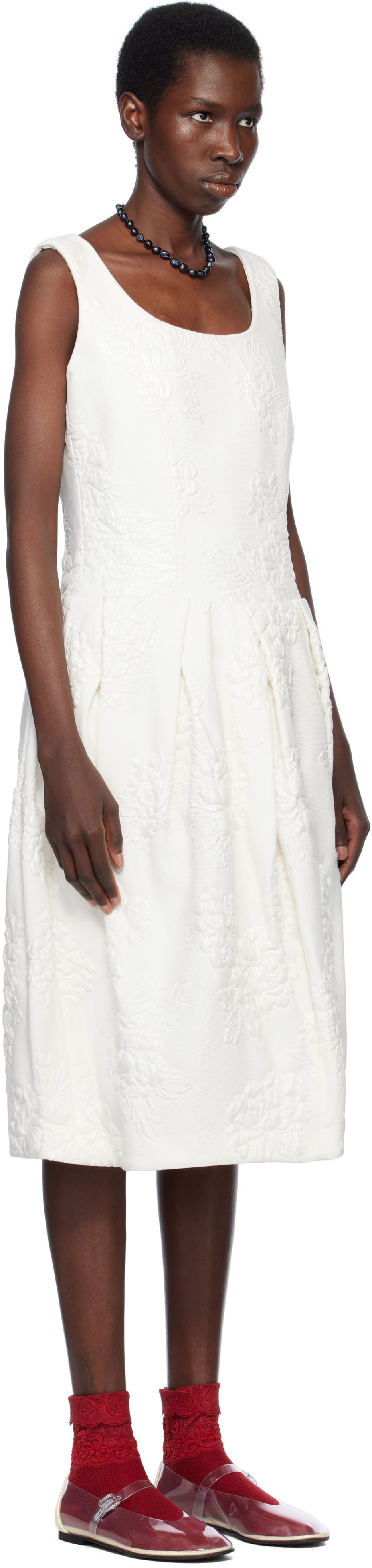 Kjole Comme des Garçons Comme des Garçons Jacquard Flower Pattern Midi Dress Hvid | RO-O008-051-1, 1
