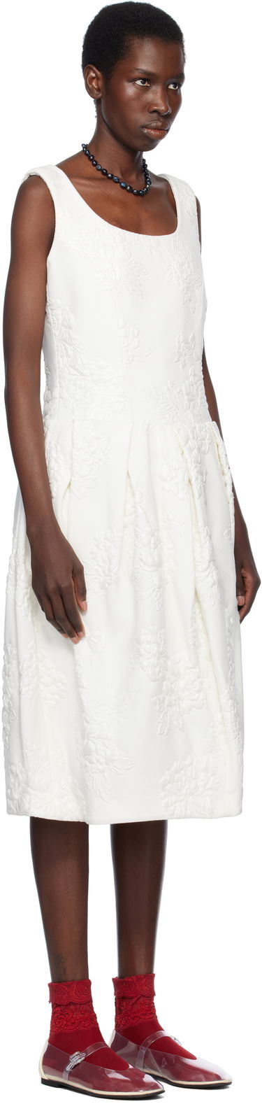 Kjole Comme des Garçons Comme des Garçons Jacquard Flower Pattern Midi Dress Hvid | RO-O008-051-1, 1