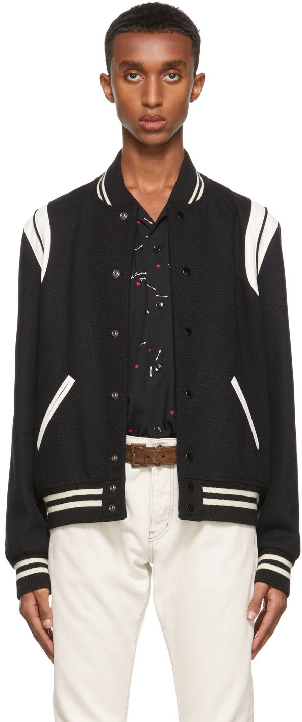 Bomberjakke Saint Laurent Virgin Wool Teddy Bomber Jacket Sort | 354718Y180W, 0