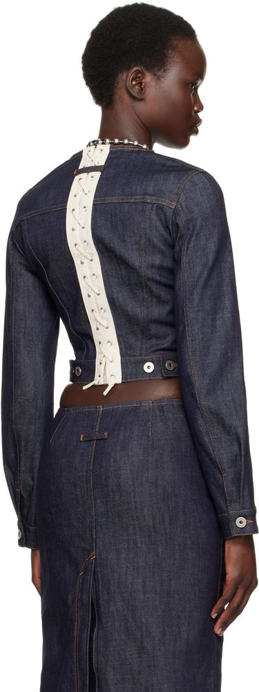 Jakke Jean Paul Gaultier Jean Paul Gaultier 'The Contrasting Lace-Up' Cropped Denim Jacket Blå | 25/33-F-VE085-D019-5568, 2