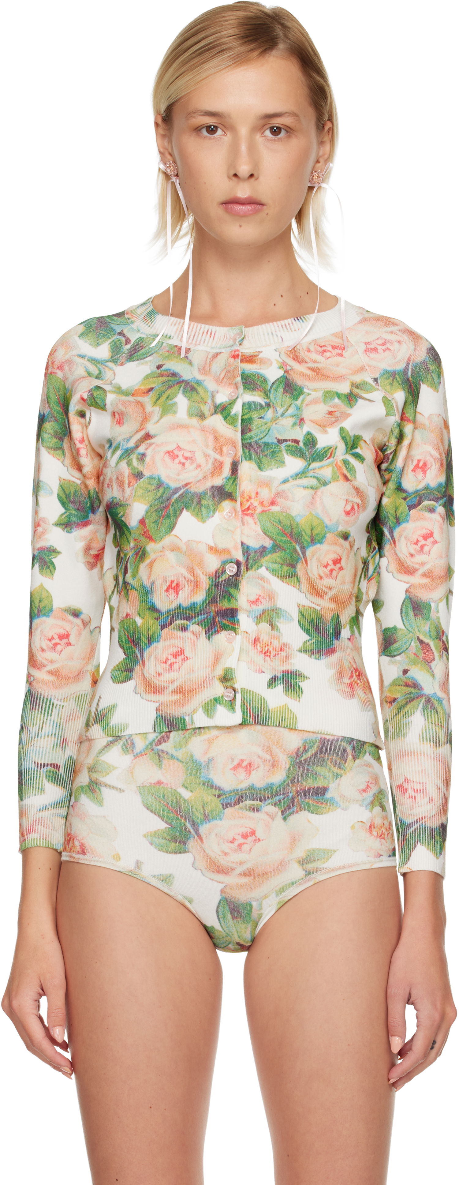 Sweater Simone Rocha Simone Rocha Shrunken Floral Knit Cardigan Flerfarvet | EMK1P 0668, 0