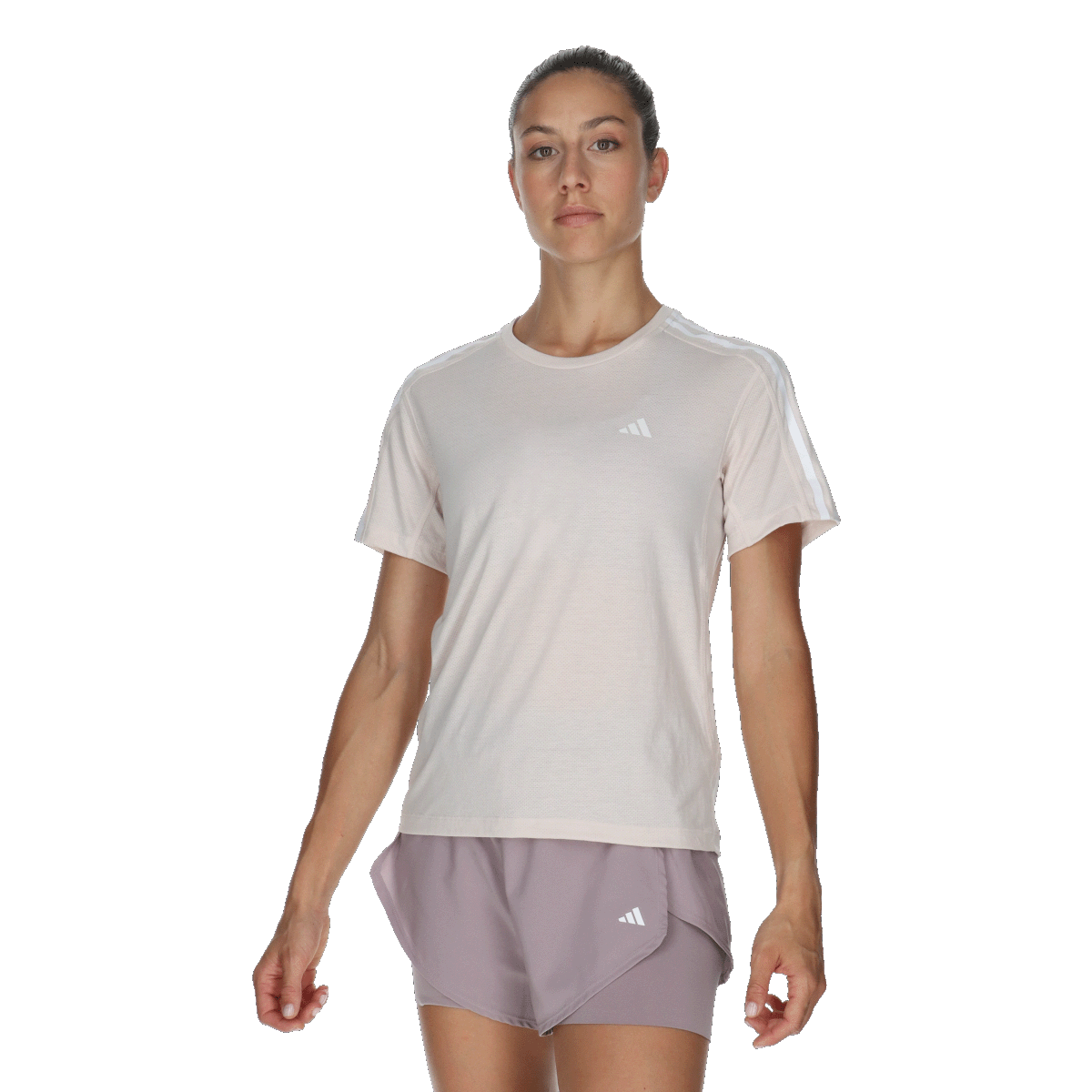 T-shirt adidas Originals Own The Run Essential 3-Stripes T-Shirt Lyserød | IN8335, 0