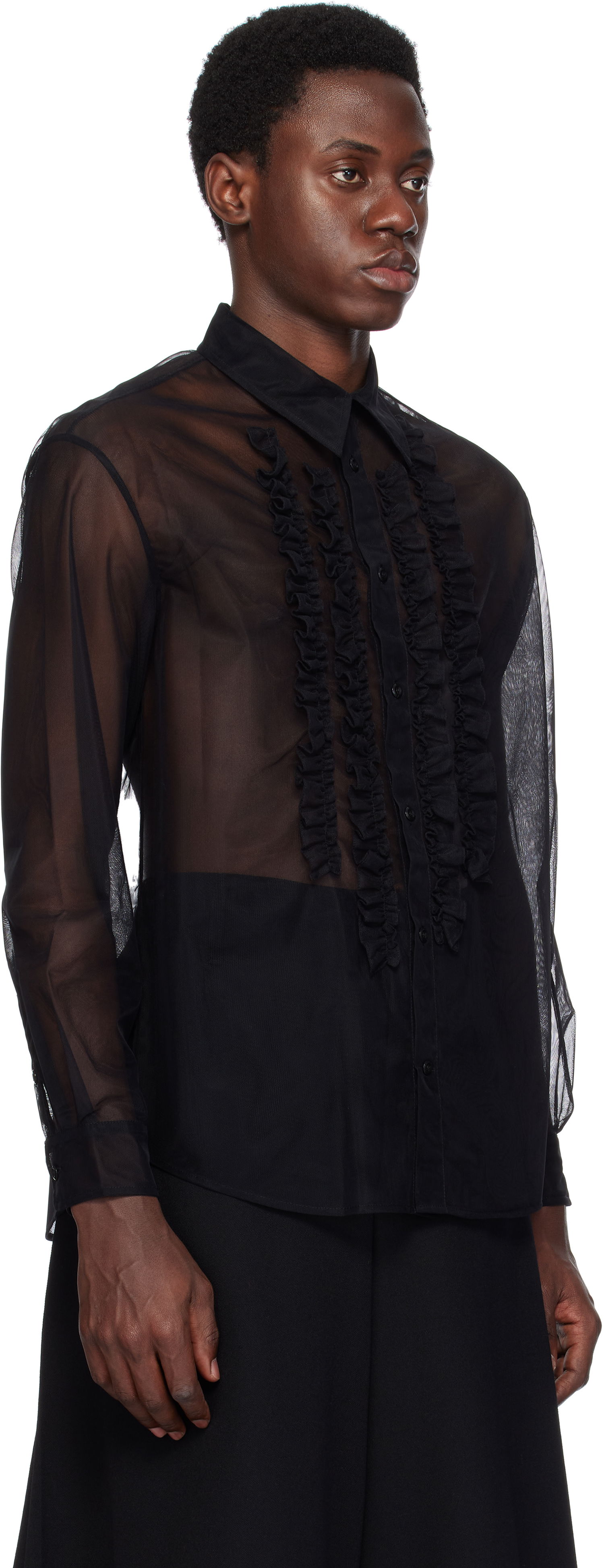 Skjorte Simone Rocha Simone Rocha Sheer Ruffle Bib Shirt Sort | 5241 0069, 1