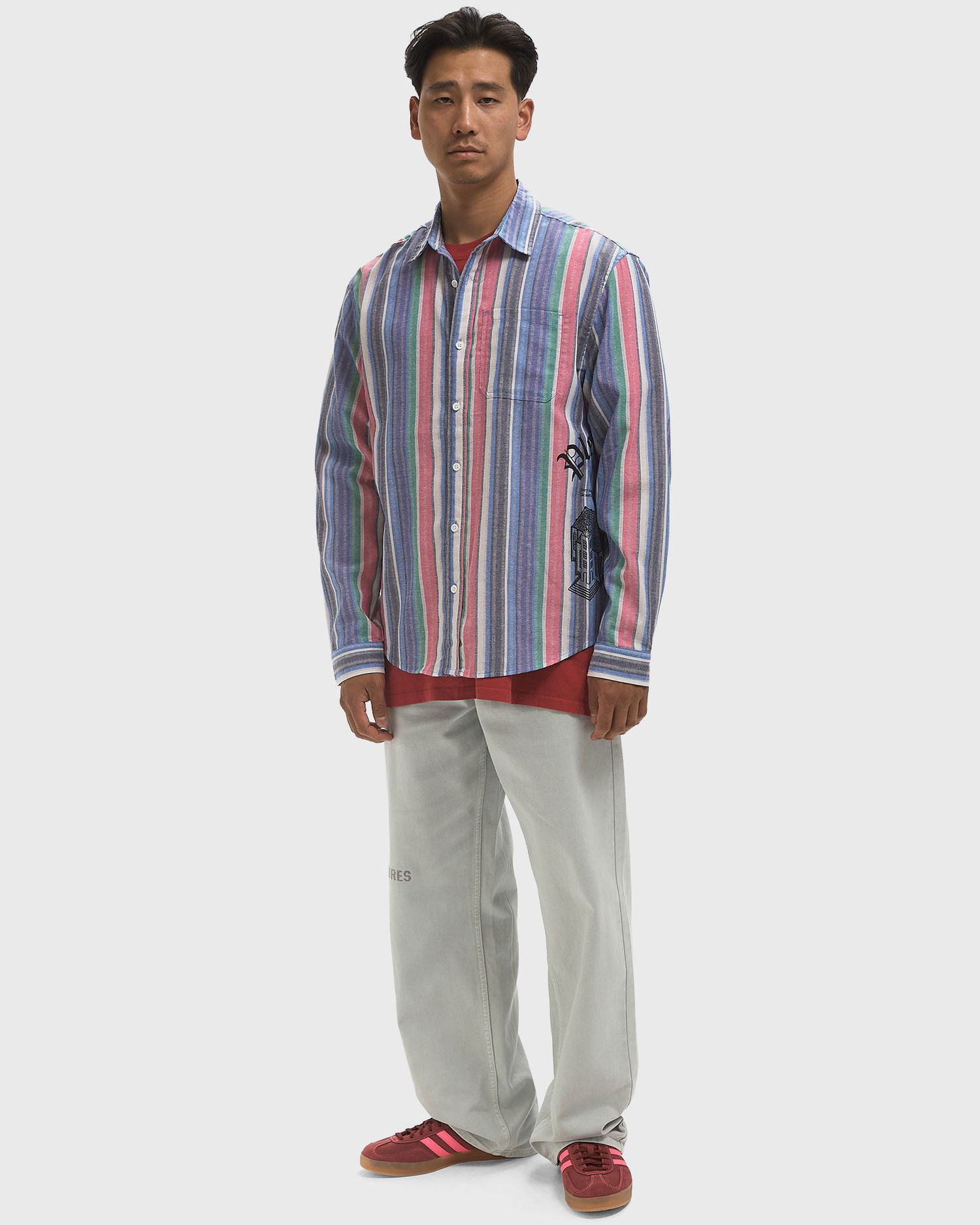 Skjorte Pleasures Chapel Striped Long Sleeve Button-Up Shirt Flerfarvet | P25SU006-BLUE, 1