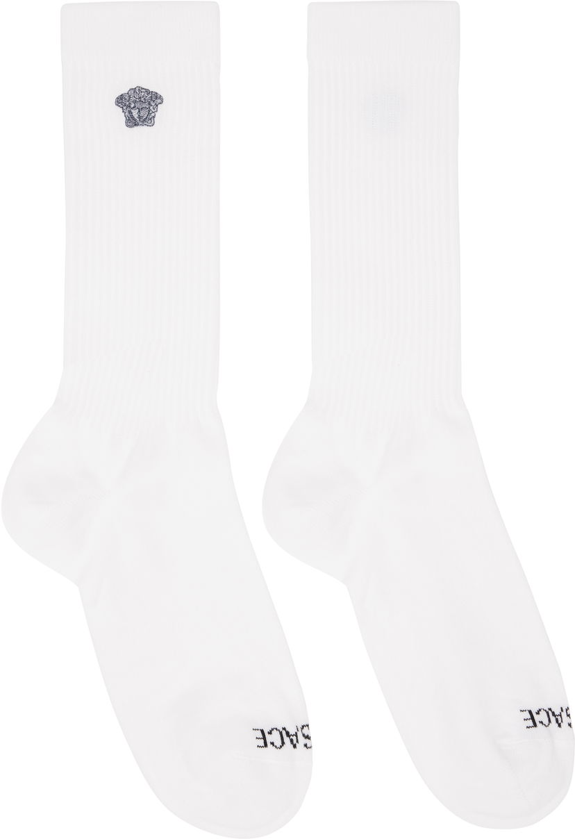 Sokker Versace Versace Embroidered Medusa Ribbed Socks Hvid | 1008835_1A13105