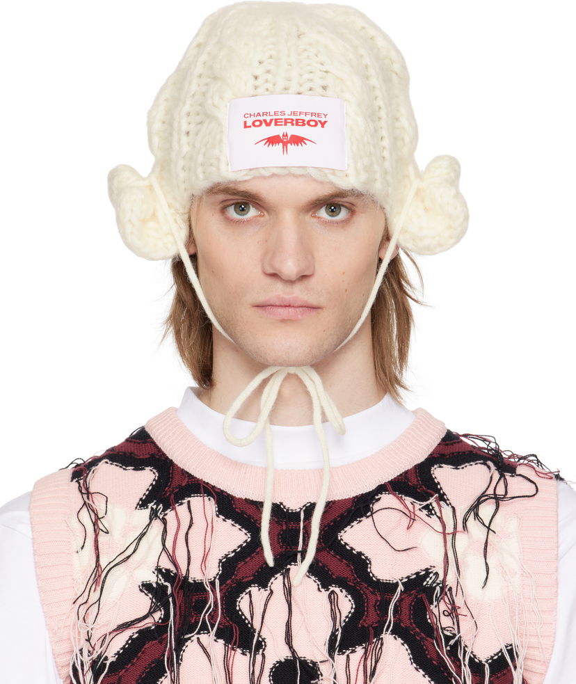 Beanie Charles Jeffrey Loverboy Charles Jeffrey LOVERBOY Chunky Aviator Beanie with Earflaps Hvid | 54130201