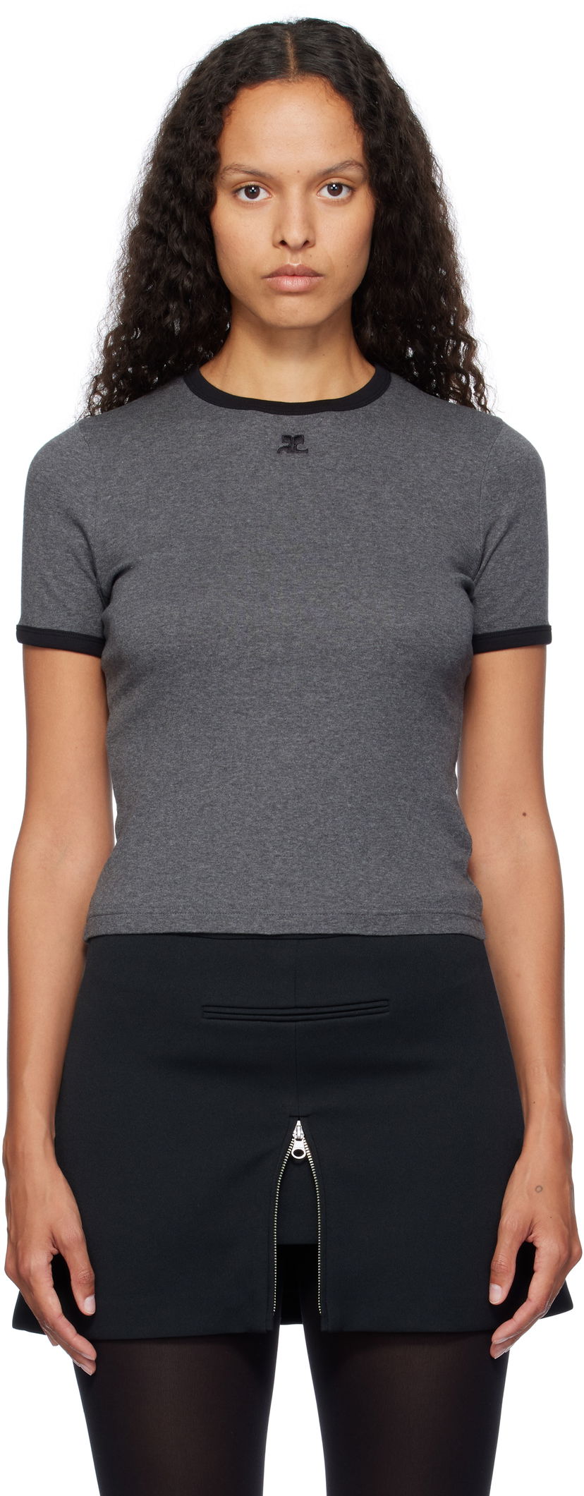T-shirt Courrèges Contrast Trim Signature T-Shirt Grå | 324JTS017JS0166