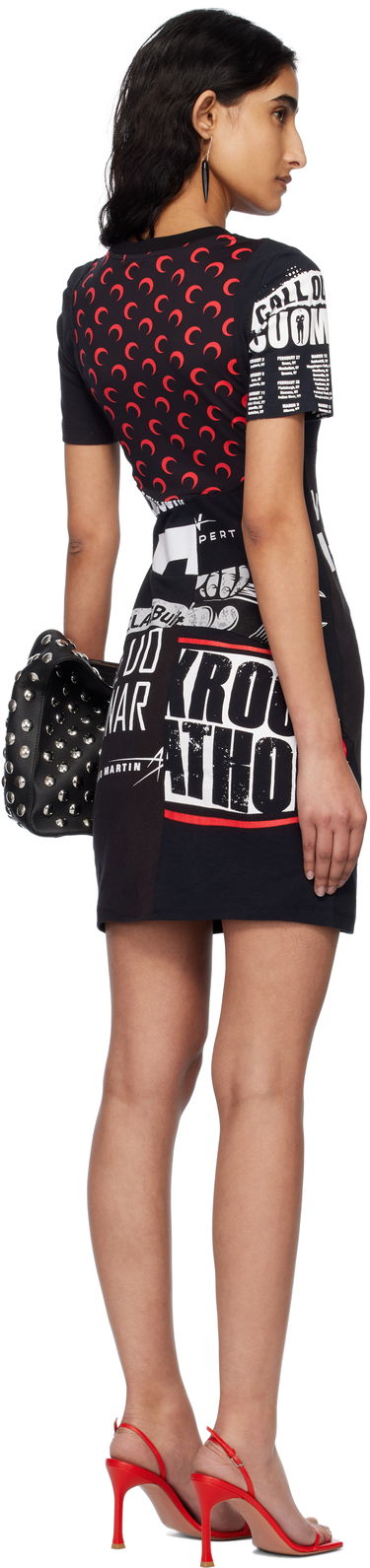 Kjole Marine Serre Marine Serre Upcycled Graphic T-Shirt Minidress Sort | WDR230A UJER0003, 2