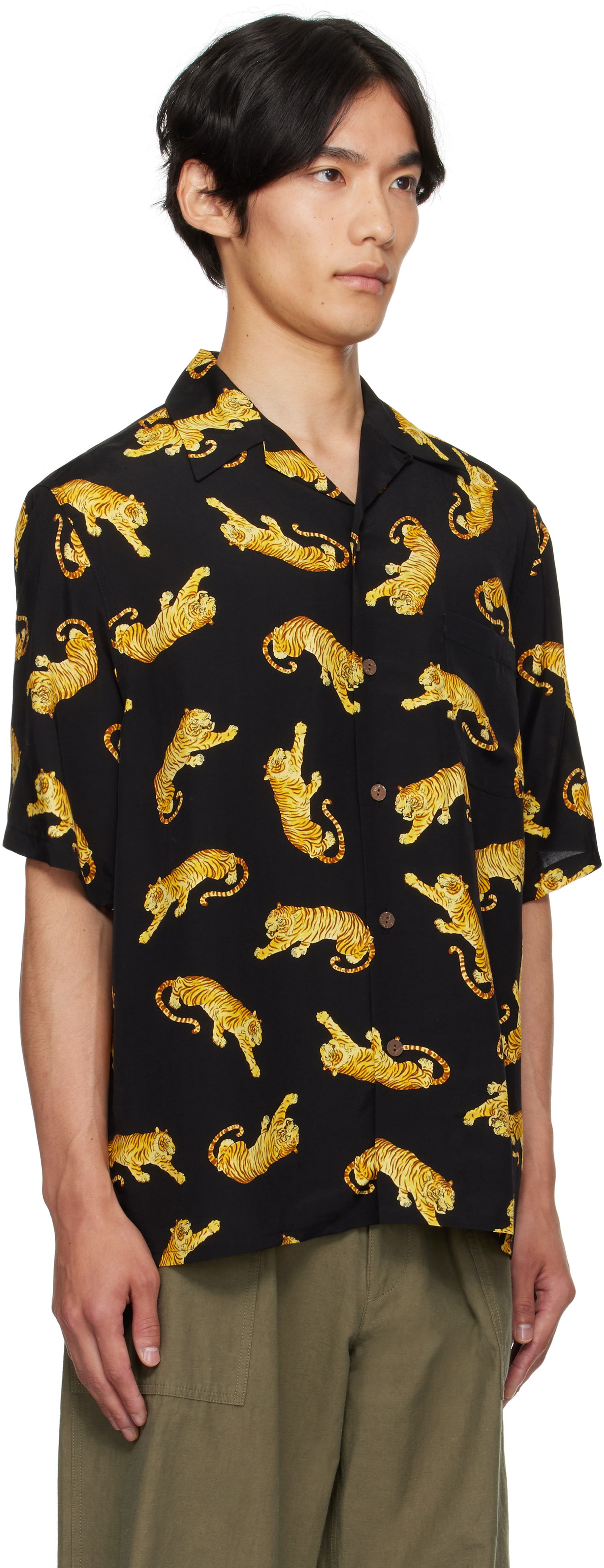 Skjorte WACKO MARIA WACKO MARIA Tim Lehi Tiger Print Shirt Sort | 25SS-WMS-HI08, 1