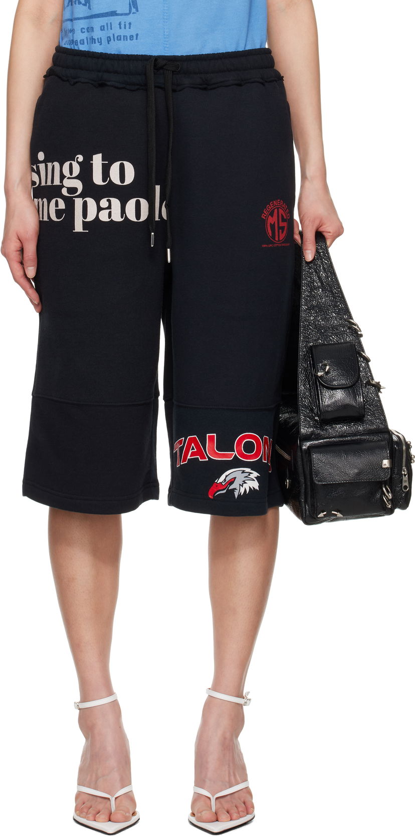 Shorts Marine Serre Marine Serre Graphic Regenerated Drawstring Shorts Sort | USH003A UJER0007