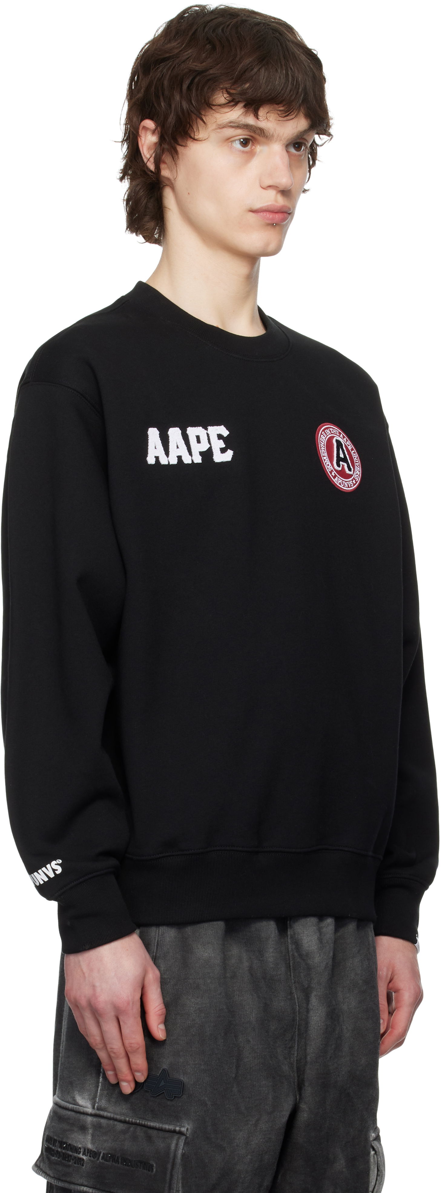 Sweatshirt AAPE by A Bathing Ape AAPE by A Bathing Ape Logo Patch Crewneck Sweatshirt Sort | AAPSWMC337XXNBKX, 1