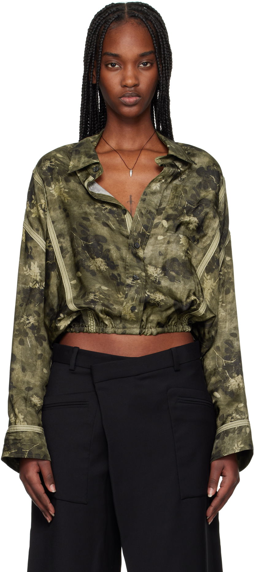 Skjorte R13 R13 Taped Crossover Cropped Shirt Grøn | R13WR378-R463B