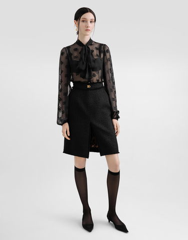 Nederdel Dolce & Gabbana Dolce & Gabbana Raschel Tweed Midi Skirt with Central Slit and DG Logo Sort | F4C2DTGDCLWN0000, 1