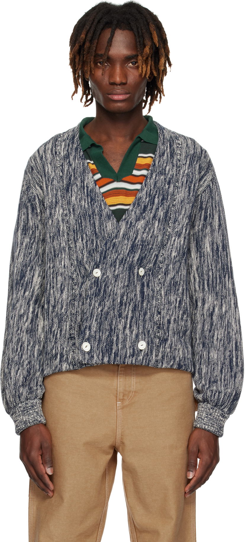 Sweater Bode Bode Double-Breasted Knit Cardigan Blå | MRS25KT027