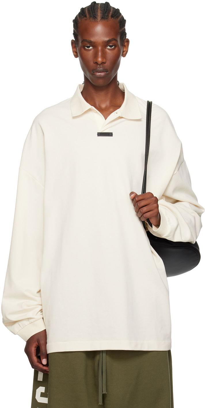 Polo skjorte Fear of God Fear of God ESSENTIALS Logo Patch Long Sleeve Polo Hvid | 125BT244322F