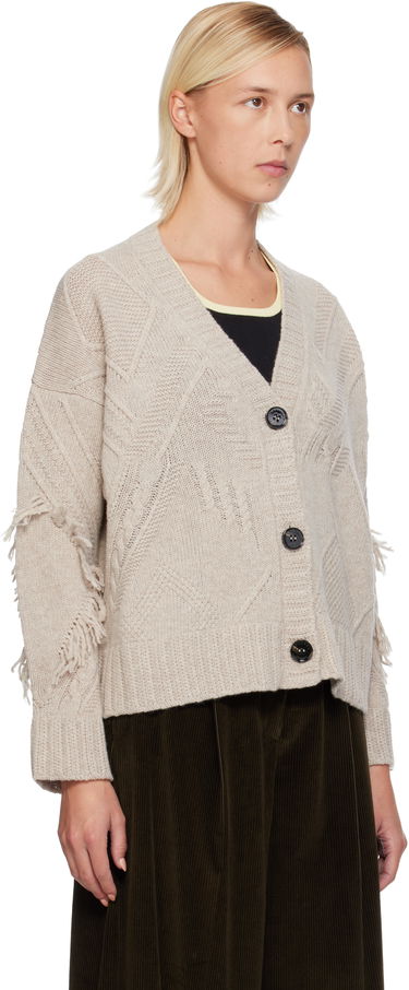 Sweater Max Mara Weekend Max Mara Stallo V-Neck Fringe Knit Cardigan Beige | 2525346052600, 1