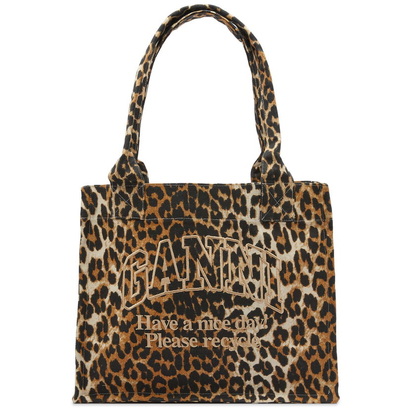 Mulepose GANNI Leopard Print Easy Shopper Tote Bag Brun | A5807-943