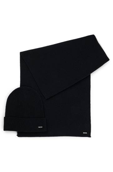 Tørklæde BOSS Ribbed Scarf and Beanie Hat Set Sort | 50502539