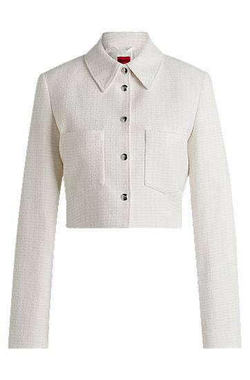 Jakke BOSS Cropped Bouclé Jacket Hvid | 50538133, 0