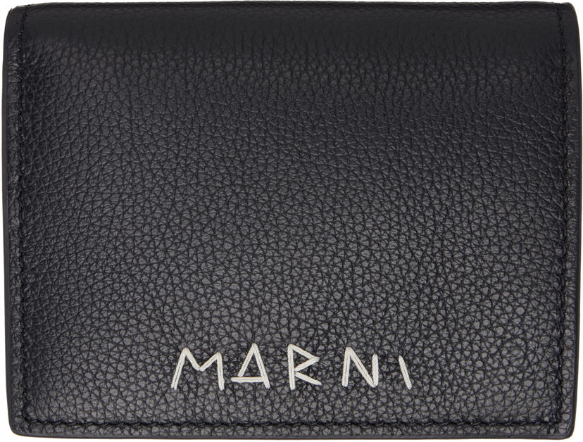 Tegnebog Marni Marni Mending Embroidery Leather Bifold Wallet Sort | PFMI0098U0 P6533