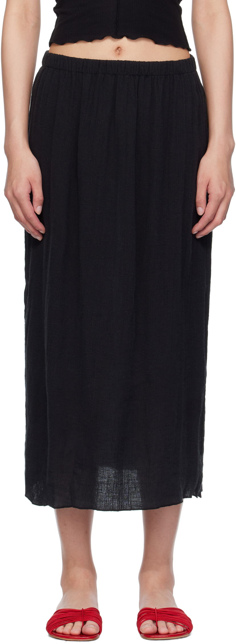 Nederdel Baserange Baserange Folio Midi Skirt Sort | SKFO-LC-SU25